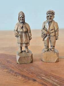 lot 310 image: Lot of (2) Vintage Folk Art theme Hand Carved Wooden by Thibault (French Canadian Artist)