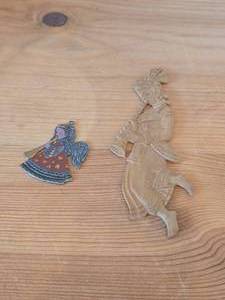 lot 334 image: Lot of (2) Vintage Figurines - Flat Pewter Christmas Ornament Depicting an Angel Blowing a Horn (by Kathe Wohlfahart in Germany) 2-14 tall, Hand Carved Hindu Deity Lord Krishna Playing a Flute 7 tall