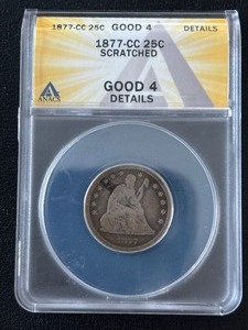 lot 2 image: 1877-CC Liberty Seated Quarter ANACS G4