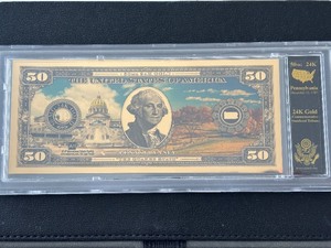lot 6 image: 24K Gold Foil $50 Dollar Pennsylvania Statehood Tribute Note 50mg