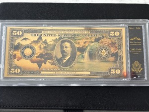 lot 7 image: 24K Gold Foil $50 Dollar Hot Springs National Park Tribute Note 50mg