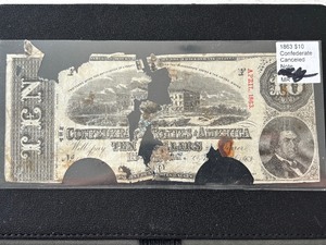 lot 10 image: 1863 Confederate $10 Dollar Cancelled Note