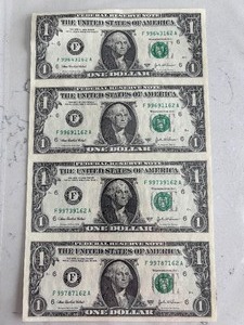 lot 205 image: Uncut Sheet of $1 Dollar Notes