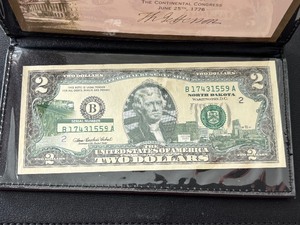 lot 217 image: 2003 A Green Seal $2 Dollar Note North Dakota