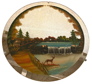 lot 19 image: Vintage Hand Painted Mirror with Waterfall & Deer