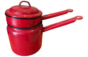 lot 32 image: Vintage Red Enamelware Double Boiler