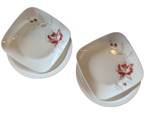 lot 52 image: Corelle Vitrelle Blushing Rose - Two Square Plates & Two White Bowls