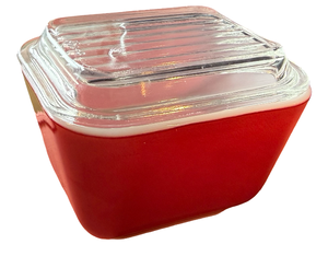 lot 35 image: Vintage Primary Red Refrigerator Dish with Ribbed Lid