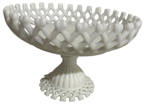 lot 72 image: Milk Glass Lattice Compote Pedestal Bowl