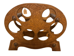 lot 75 image: Mid Century Modern Teak Wine Rack Featuring Pressed Grape Designs