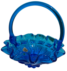 lot 78 image: Fenton Colonial Blue Glass Ruffled Edge Basket