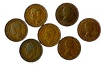 Seven British Half Pennies - King George VI & Queen Elizabeth