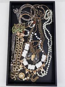Assorted Womens Costume Jewelry - Pearl Necklace, Gold-Tone Chains & Bead Pieces