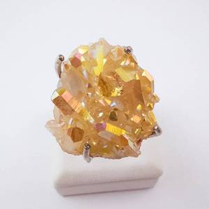 Ring - Yellow Crystal Sterling Silver, Yellow Quartz Cluster. Size 8.