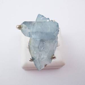 Chunky Blue Crystal Sterling Silver Ring - Size 6