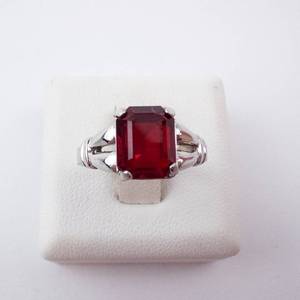 Sterling Silver Ring - Emerald-Cut Red Gemstone, Size 4