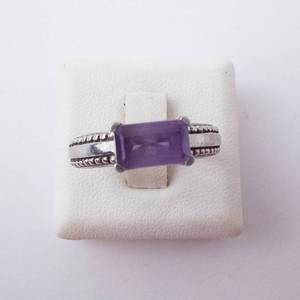 Amethyst Sterling Silver Ring - Size 6.75 - Hallmarked - Beaded Milgrain Band