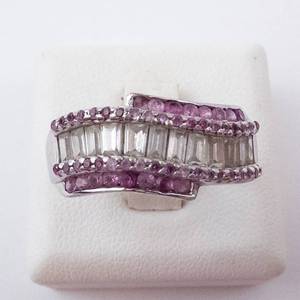 (UPDATED LISTING) CZ & Pink Sapphire Sterling Silver Ring - Size 8