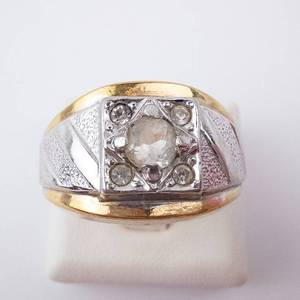 CZ Mens Ring - Two-Tone 18K Gold Electroplate - Size 12