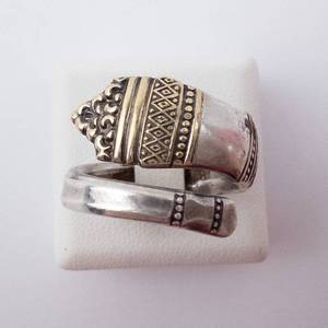 Towle Sterling Spoon Ring 1970 14K Gold Accent Size 7.5