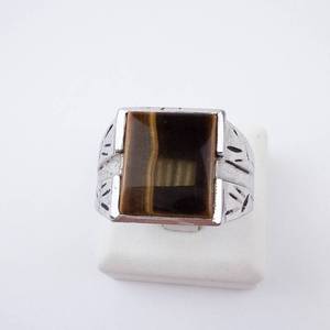 Mens Tigers Eye Silver Tone Cocktail Ring - Size 11.5