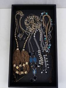 Costume Jewelry Collection - Turquoise Bead Necklaces, Blue Stone Chains, Gold-Tone Accents