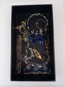 Assorted Jewelry - Blue Bead Necklaces, Silver & Gold Chains