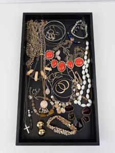 Costume Jewelry Tray - Assorted Necklaces, Bracelets & Earrings
