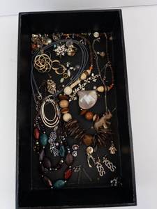 Assorted Jewelry Lot - Necklaces, Bracelets, Earrings & Brooches in Box