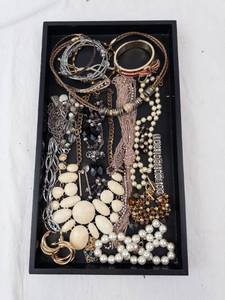 Assorted Fashion Jewelry - Pearl Bead Necklace, Cream Beads, Gold-Tone Bracelets