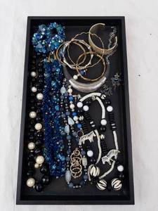 Beaded Jewelry Assortment - Necklaces & Bracelets in Blue, Black & White