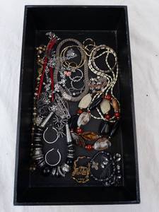 Assorted Costume Jewelry - Necklaces, Bracelets & Beads in Display Box