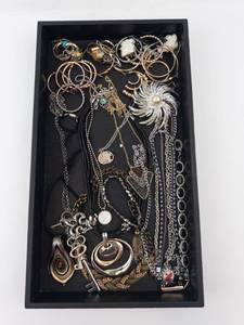 Costume Jewelry - Assorted Necklaces, Bracelets & Earrings In Tray