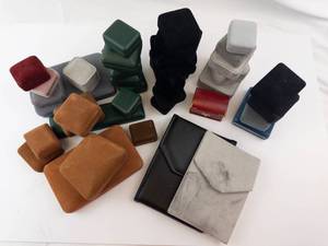 Used Assorted Velvet Jewelry Boxes & Pouches - Ring Boxes in Green, Black, Gray, Tan
