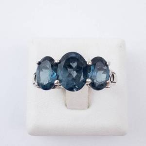 London Blue Topaz Sterling Silver Ring - Three-Stone, Size 8