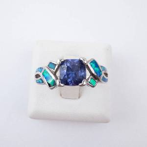 Tanzanite & Created Opal Sterling Ring - Size 9