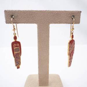 Tribal Red Enamel Drop Earrings - Gold-Tone (Pair)
