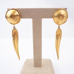 Pair of Givenchi Gold Tone Drop Earrings - Round Stud Top & Long Teardrop Dangles