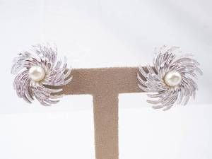 Monet Pearl Center Burst Clip-On Earrings - Silver Tone