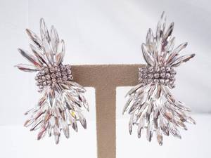 Crystal Sunburst Rhinestone Pierced  Earrings - Clear Sparkle