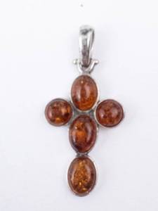 Baltic Amber Sterling Silver Cross Pendant