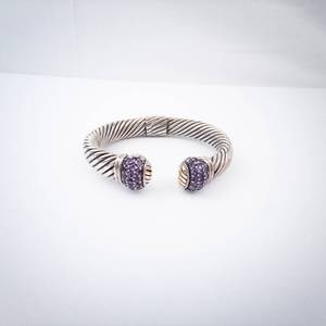 Amethyst Sterling Silver Hinge Cuff Bracelet - Twisted Rope Design