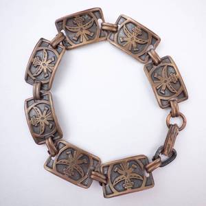 Copper Palm Tree Bracelet - Rectangular Panel Links, Patina Finish