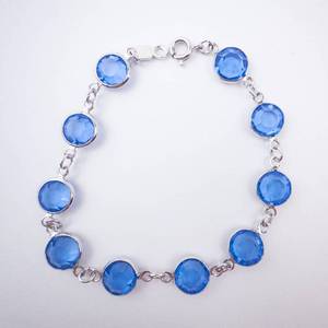 Bracelet - Blue Glass Round Crystals in Silver-Tone Bezel Settings