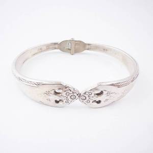 Spoon Cuff Bracelet Silver Plate - England Marked Floral End Caps Open Cuff
