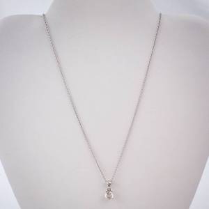 CZ Solitaire Pendant Necklace - Sterling Silver Chain