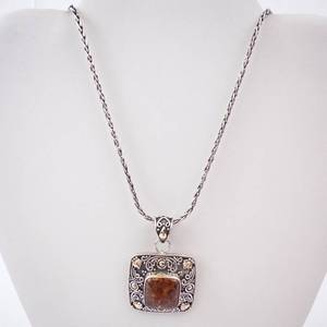 Amber Pendant in Sterling Silver with 18K Accents on Rope Chain