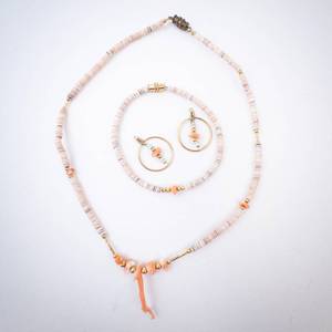 Pink Shell & Coral Necklace, Bracelet & Hoop Earrings - 3-Piece Set