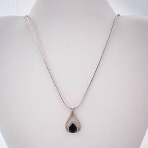 Onyx Sterling Silver Teardrop Pendant Necklace
