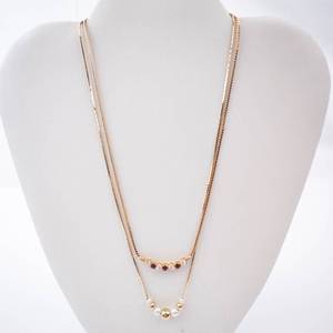 Gold-Tone Layered Necklaces - Gemstone Arc & Pearl Bead Set (Lot of 2)